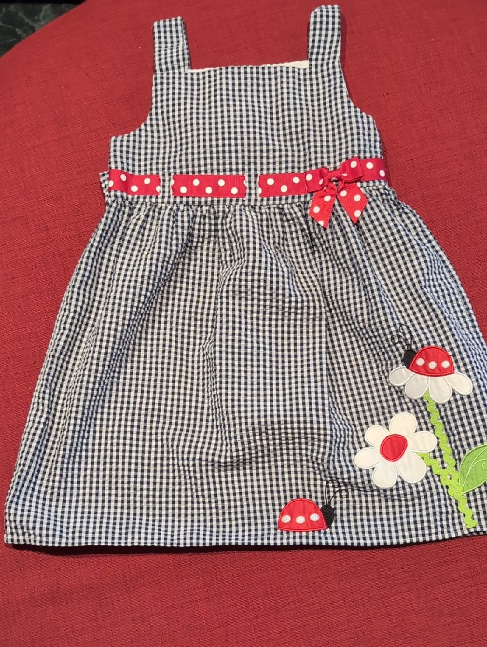 Emily Rose Navy Gingham Sundress with Red Polka Dot Trim, Girls 4T